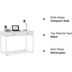 Petit bureau avec 2 tiroirs, plateau en MDF et cadre en métal doré, 100 cm (L) x 76 cm (H), 100 kg, Blanc/Doré