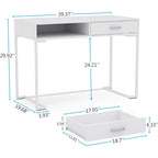 Petit bureau avec 2 tiroirs, plateau en MDF et cadre en métal doré, 100 cm (L) x 76 cm (H), 100 kg, Blanc/Doré