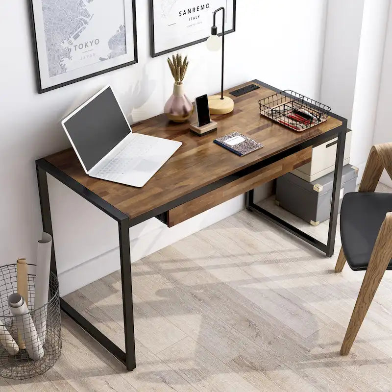 Contemporary 50-inch Steel Computer Desk with USB Ports by Furniture of America