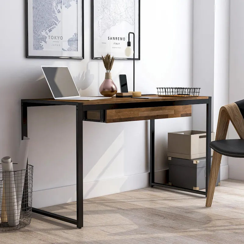 Bureau d'ordinateur contemporain en acier de 50 pouces avec ports USB
