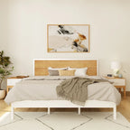 Ensemble de chambre King avec 2 tables de chevet, en bois massif, style minimaliste danois, 450 kg, blanc/noyer