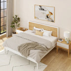 Ensemble de chambre King avec 2 tables de chevet, en bois massif, style minimaliste danois, 450 kg, blanc/noyer