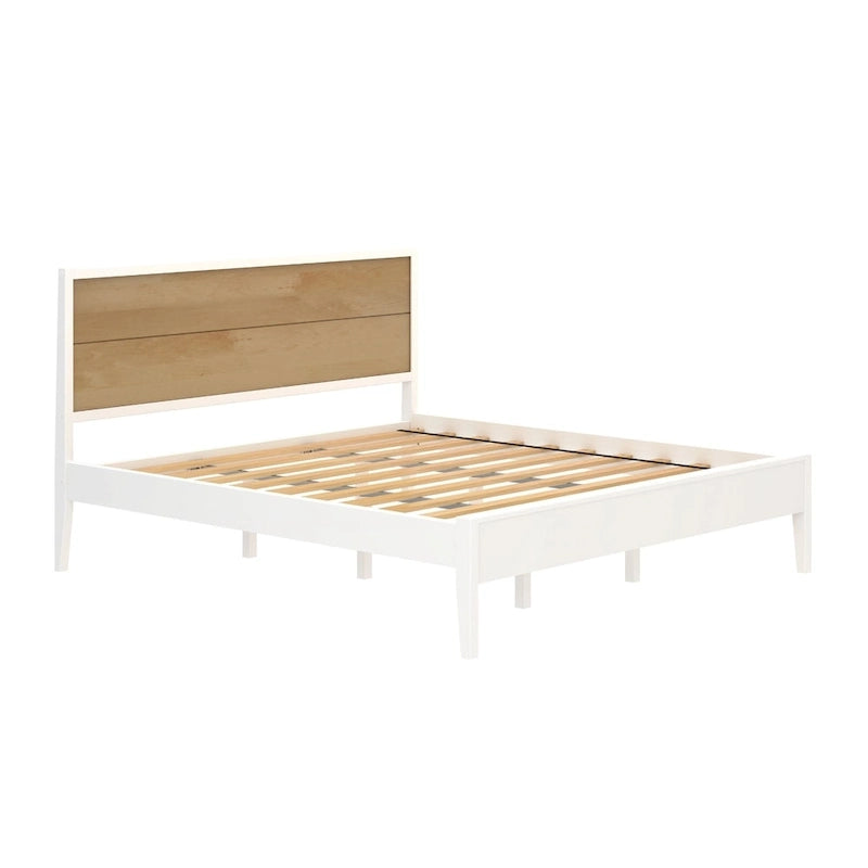 Ensemble de chambre King avec 2 tables de chevet, en bois massif, style minimaliste danois, 450 kg, blanc/noyer