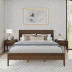 Ensemble de chambre King avec 2 tables de chevet, en bois massif, style minimaliste danois, 450 kg, blanc/noyer