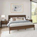 Ensemble de chambre King avec 2 tables de chevet, en bois massif, style minimaliste danois, 450 kg, blanc/noyer