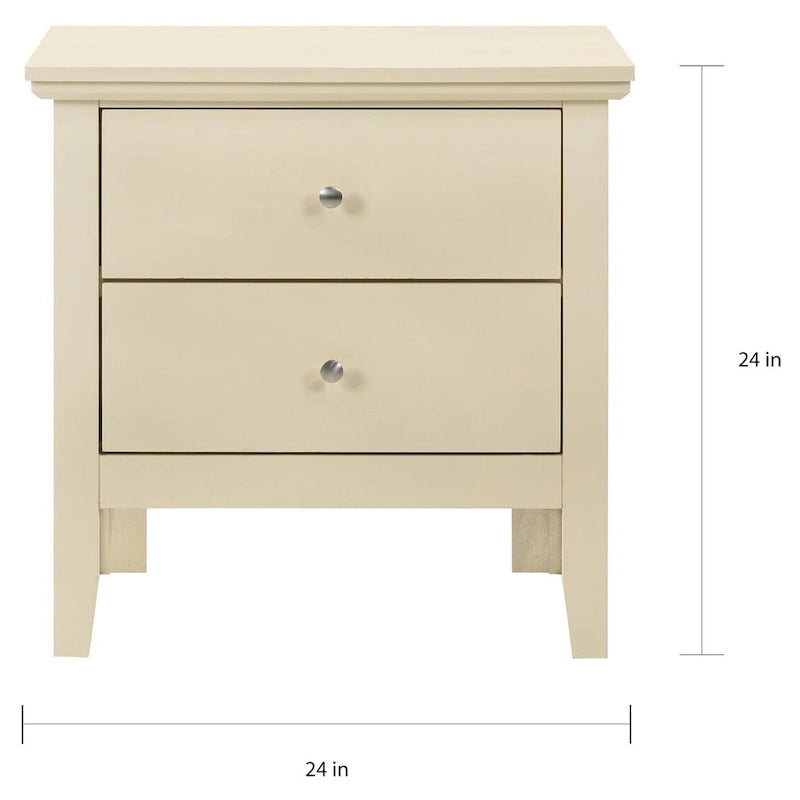 Table de chevet 2 tiroirs, Bois massif et placage, Poignées nickel satiné, 61 cm (H) x 61 cm (L) x 41 cm (P), 9 coloris