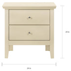 Table de chevet 2 tiroirs, Bois massif et placage, Poignées nickel satiné, 61 cm (H) x 61 cm (L) x 41 cm (P), 9 coloris