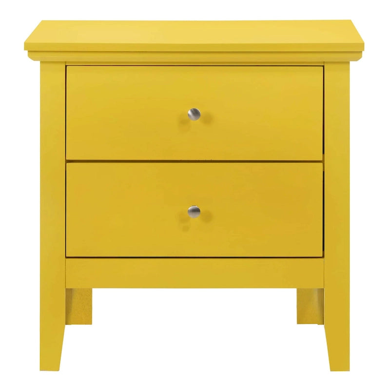 Table de chevet 2 tiroirs, Bois massif et placage, Poignées nickel satiné, 61 cm (H) x 61 cm (L) x 41 cm (P), 9 coloris