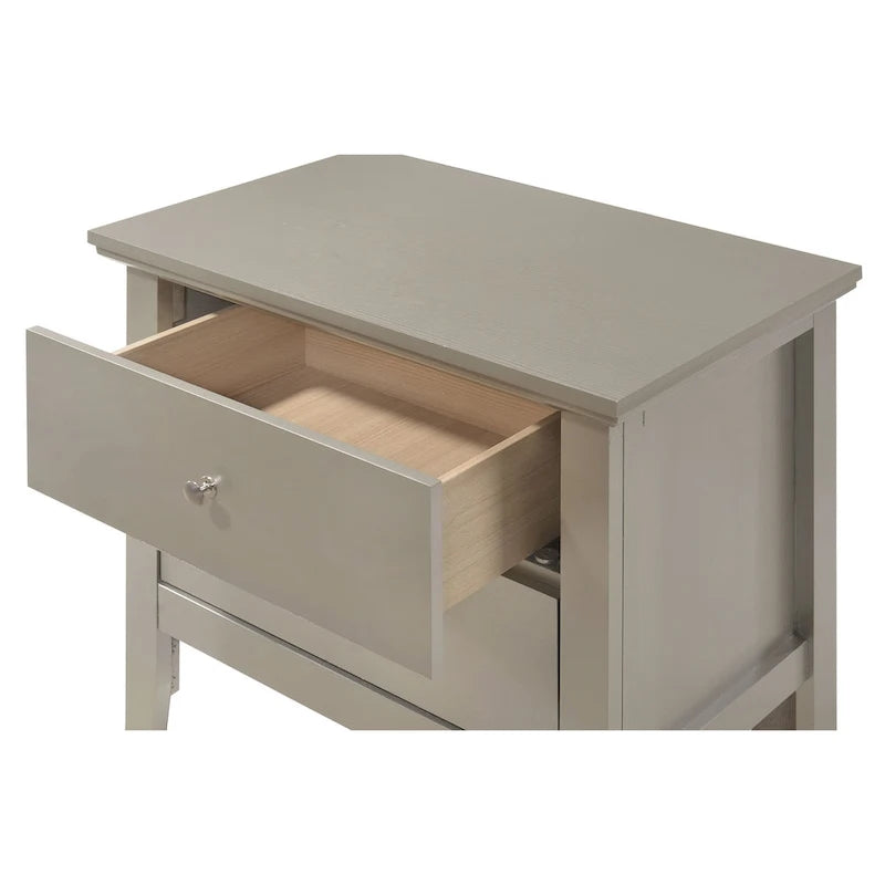 Table de chevet 2 tiroirs, Bois massif et placage, Poignées nickel satiné, 61 cm (H) x 61 cm (L) x 41 cm (P), 9 coloris