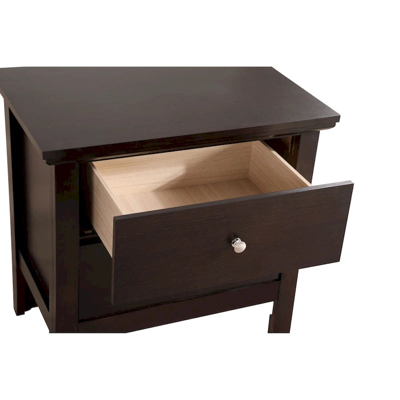 Table de chevet 2 tiroirs, Bois massif et placage, Poignées nickel satiné, 61 cm (H) x 61 cm (L) x 41 cm (P), 9 coloris