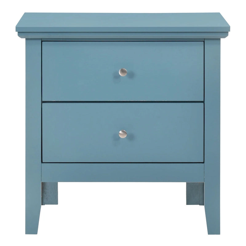 Table de chevet 2 tiroirs, Bois massif et placage, Poignées nickel satiné, 61 cm (H) x 61 cm (L) x 41 cm (P), 9 coloris