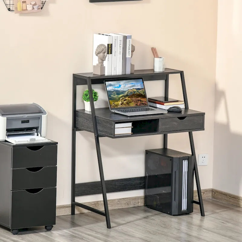 Bureau d'ordinateur pour petits espaces, bureau d'étude pour écolier, petit bureau d'angle avec tiroir et étagères de rangement