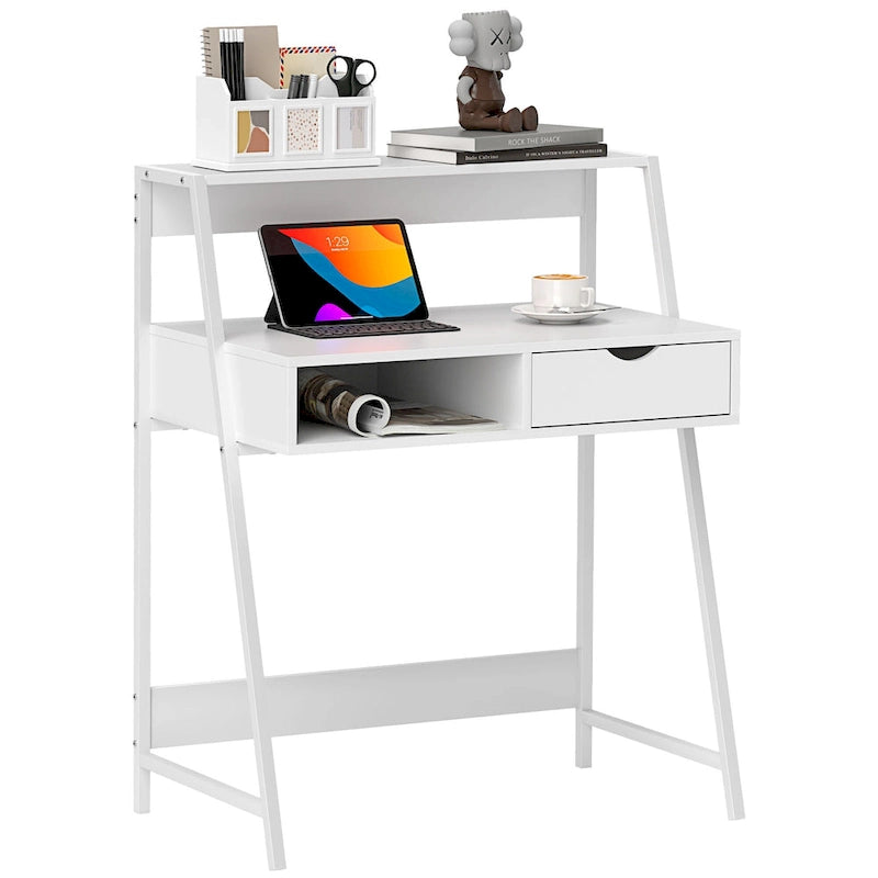 Bureau d'ordinateur pour petits espaces, bureau d'étude pour écolier, petit bureau d'angle avec tiroir et étagères de rangement