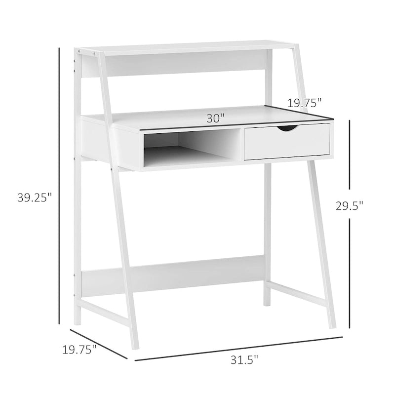 Bureau d'ordinateur pour petits espaces, bureau d'étude pour écolier, petit bureau d'angle avec tiroir et étagères de rangement