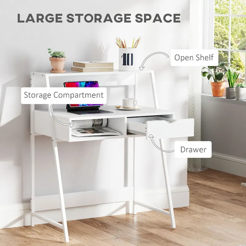 Bureau d'ordinateur pour petits espaces, bureau d'étude pour écolier, petit bureau d'angle avec tiroir et étagères de rangement