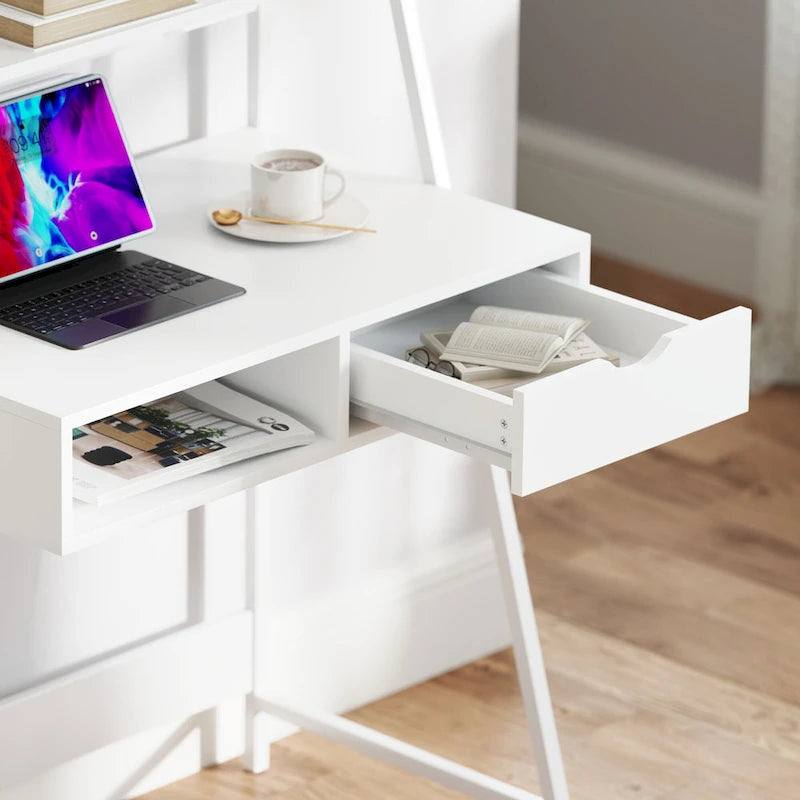 Bureau d'ordinateur pour petits espaces, bureau d'étude pour écolier, petit bureau d'angle avec tiroir et étagères de rangement