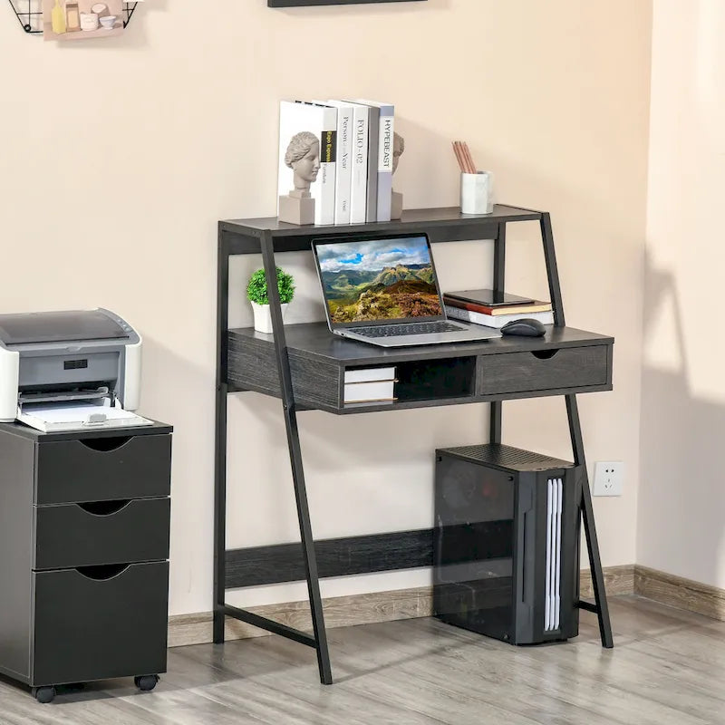 Bureau d'ordinateur pour petits espaces, bureau d'étude pour écolier, petit bureau d'angle avec tiroir et étagères de rangement