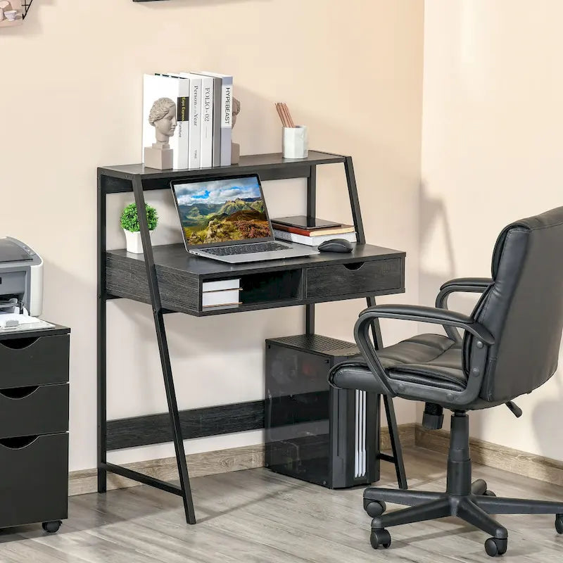 Bureau d'ordinateur pour petits espaces, bureau d'étude pour écolier, petit bureau d'angle avec tiroir et étagères de rangement