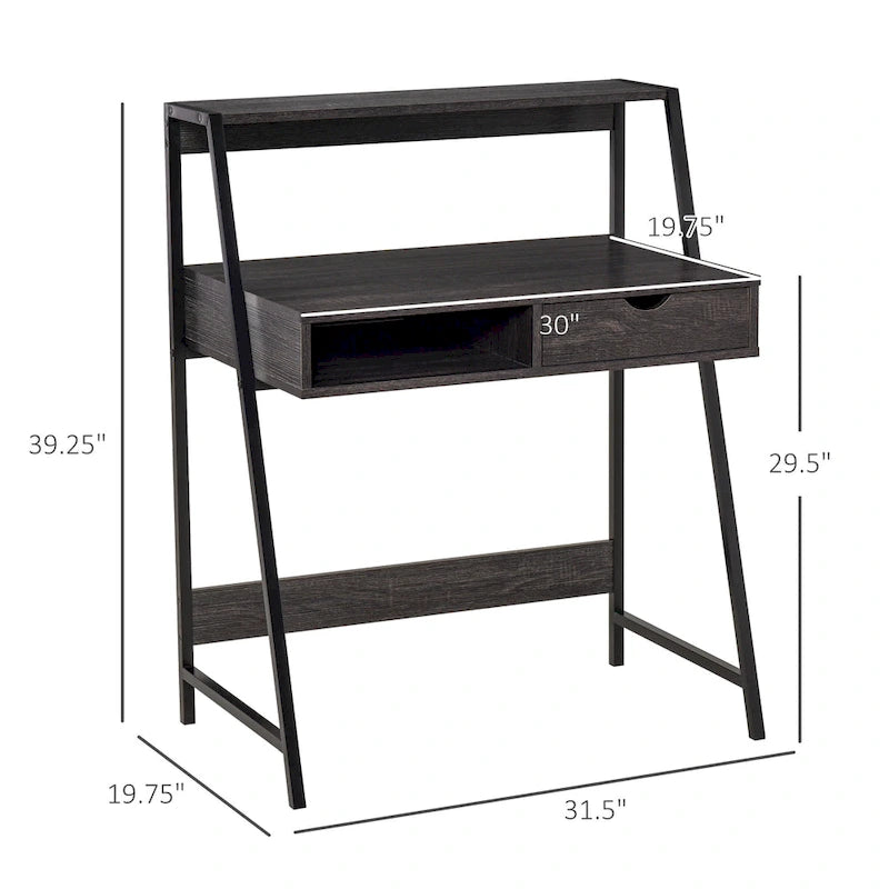 Bureau d'ordinateur pour petits espaces, bureau d'étude pour écolier, petit bureau d'angle avec tiroir et étagères de rangement