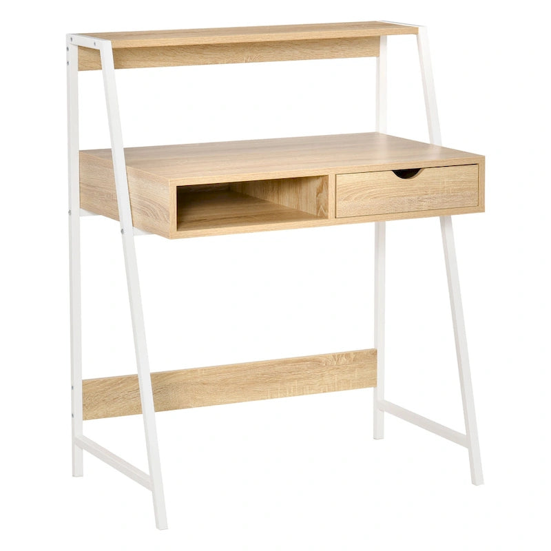 Bureau d'ordinateur pour petits espaces, bureau d'étude pour écolier, petit bureau d'angle avec tiroir et étagères de rangement