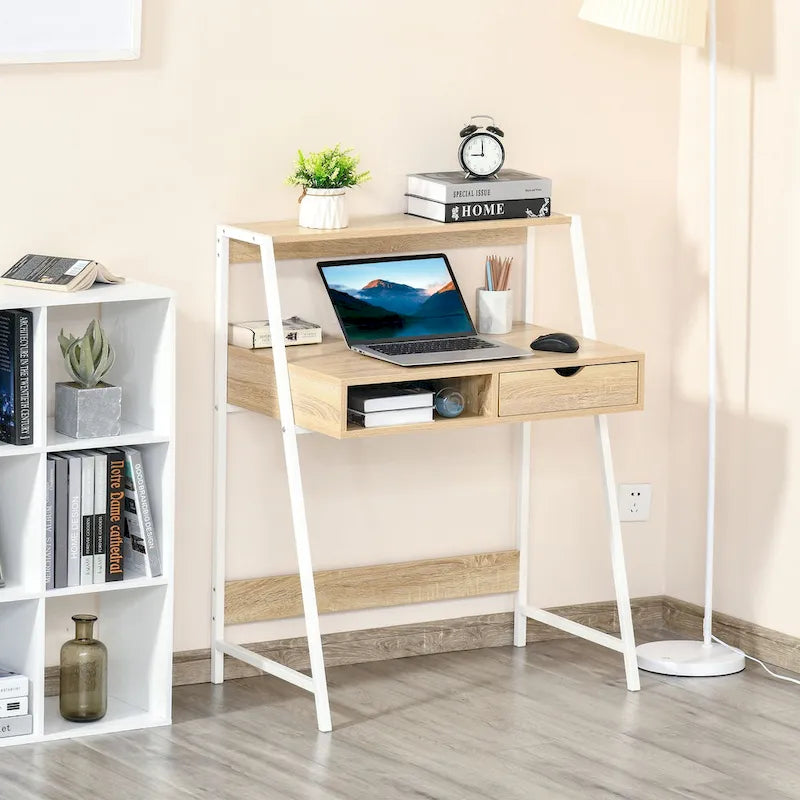 Bureau d'ordinateur pour petits espaces, bureau d'étude pour écolier, petit bureau d'angle avec tiroir et étagères de rangement