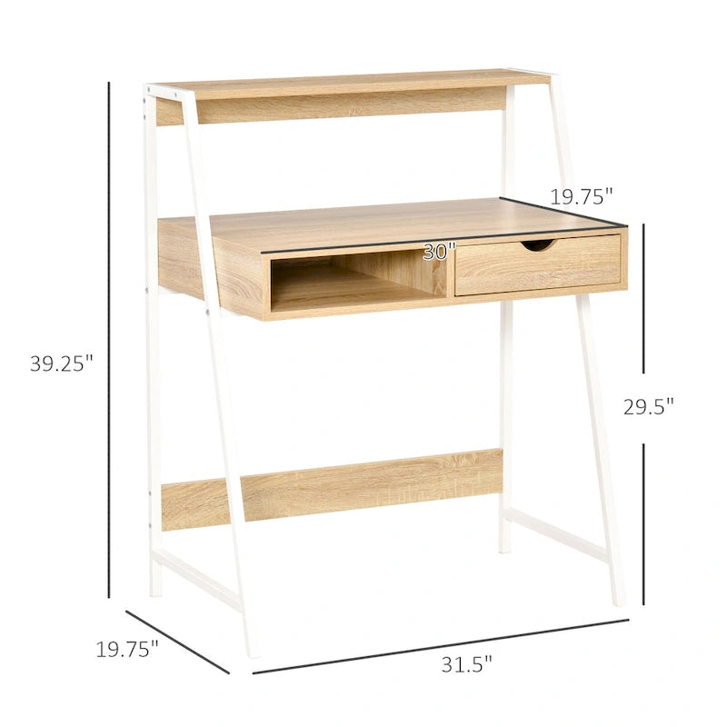 Bureau d'ordinateur pour petits espaces, bureau d'étude pour écolier, petit bureau d'angle avec tiroir et étagères de rangement
