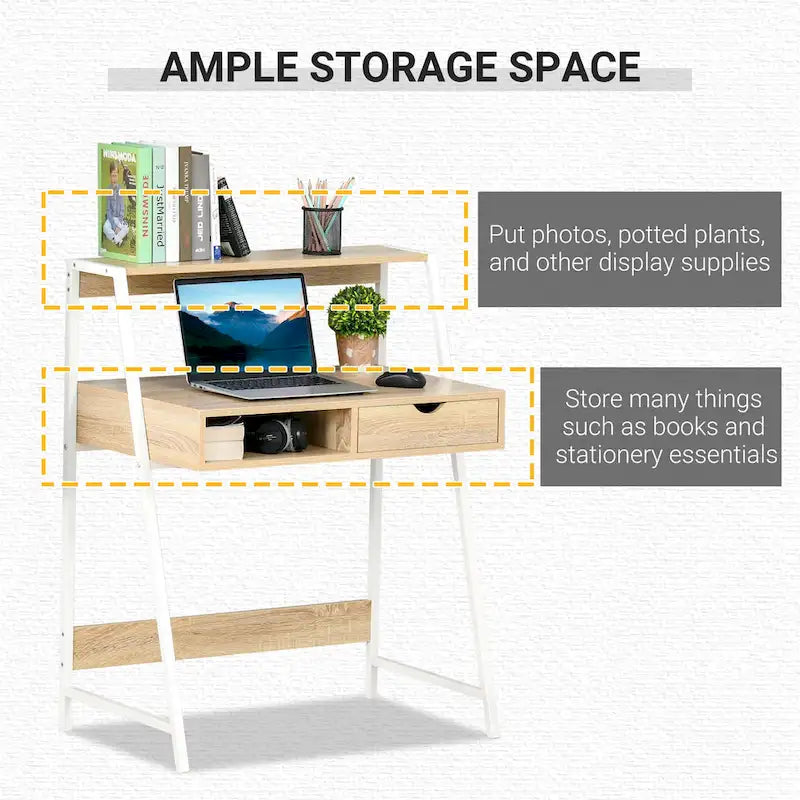 Bureau d'ordinateur pour petits espaces, bureau d'étude pour écolier, petit bureau d'angle avec tiroir et étagères de rangement