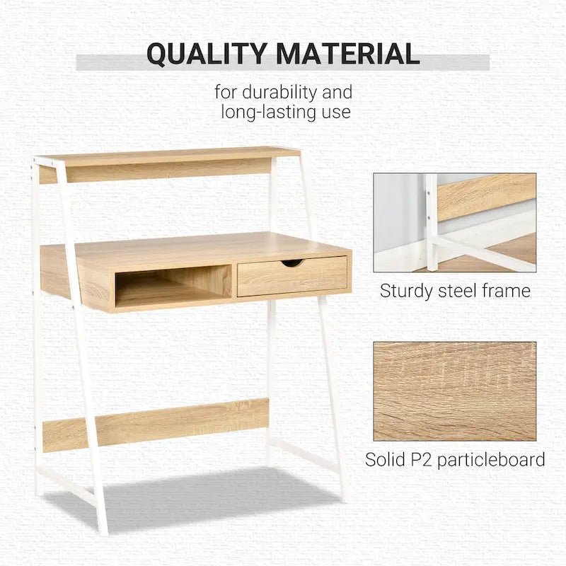 Bureau d'ordinateur pour petits espaces, bureau d'étude pour écolier, petit bureau d'angle avec tiroir et étagères de rangement