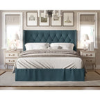 Lit capitonné avec panneaux, tête de lit à oreilles, garniture cloutée, 2 places, gris/noir/beige/bleu denim, simple/double/grand/très grand