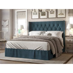 Lit capitonné avec panneaux, tête de lit à oreilles, garniture cloutée, 2 places, gris/noir/beige/bleu denim, simple/double/grand/très grand