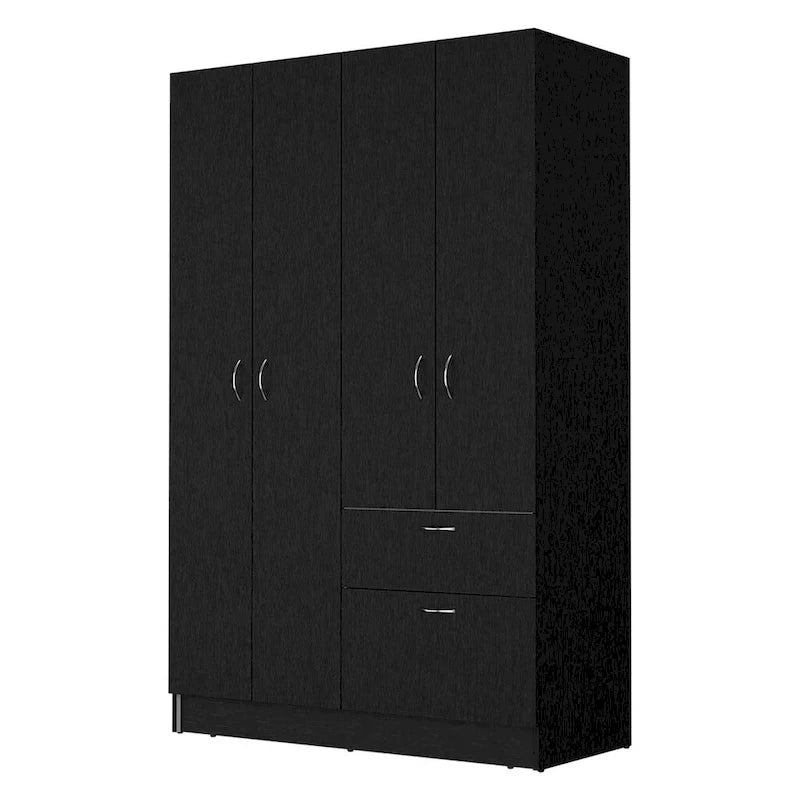 Armoire de chambre à 2 portes avec tiroir et meuble à chaussures, 161,8 cm (L) x 180,8 cm (H), finition wengé