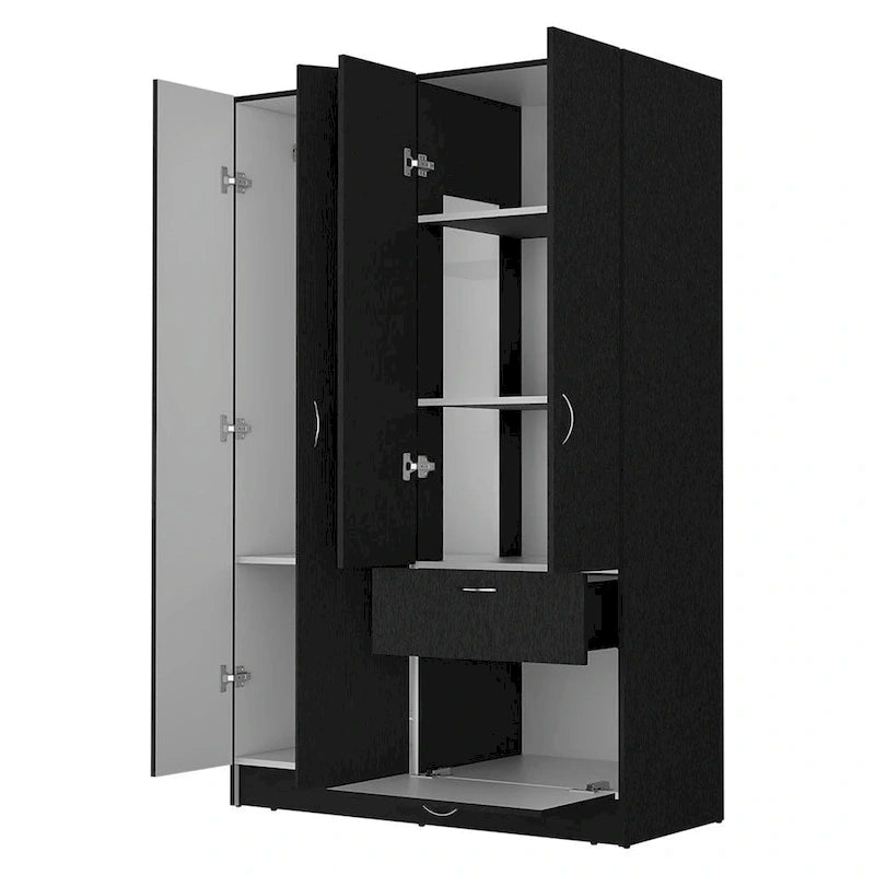 Armoire de chambre à 2 portes avec tiroir et meuble à chaussures, 161,8 cm (L) x 180,8 cm (H), finition wengé