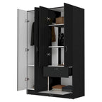 Armoire de chambre à 2 portes avec tiroir et meuble à chaussures, 161,8 cm (L) x 180,8 cm (H), finition wengé