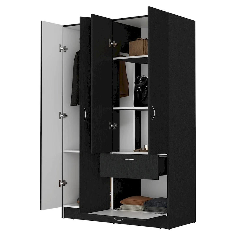 Armoire de chambre à 2 portes avec tiroir et meuble à chaussures, 161,8 cm (L) x 180,8 cm (H), finition wengé
