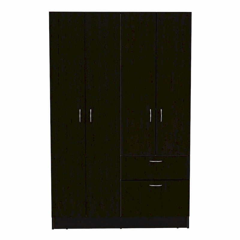 Armoire de chambre à 2 portes avec tiroir et meuble à chaussures, 161,8 cm (L) x 180,8 cm (H), finition wengé