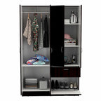 Armoire de chambre à 2 portes avec tiroir et meuble à chaussures, 161,8 cm (L) x 180,8 cm (H), finition wengé