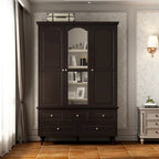 Armoire penderie blanche/marron foncé avec porte miroir, 3 portes, tringle à vêtements, 3 tiroirs et 4 étagères