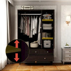 Armoire penderie blanche/marron foncé avec porte miroir, 3 portes, tringle à vêtements, 3 tiroirs et 4 étagères