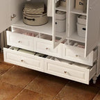 Armoire penderie blanche/marron foncé avec porte miroir, 3 portes, tringle à vêtements, 3 tiroirs et 4 étagères