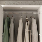 Armoire penderie blanche/marron foncé avec porte miroir, 3 portes, tringle à vêtements, 3 tiroirs et 4 étagères