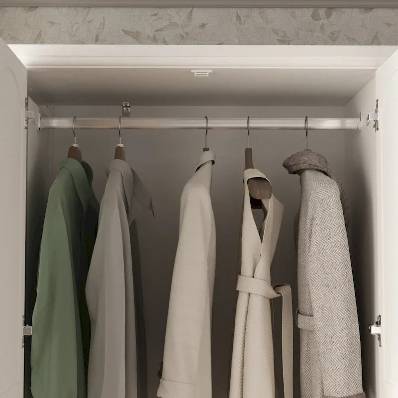 Armoire penderie blanche/marron foncé avec porte miroir, 3 portes, tringle à vêtements, 3 tiroirs et 4 étagères