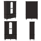 Armoire penderie blanche/marron foncé avec porte miroir, 3 portes, tringle à vêtements, 3 tiroirs et 4 étagères