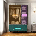 Armoire penderie blanche/marron foncé avec porte miroir, 3 portes, tringle à vêtements, 3 tiroirs et 4 étagères