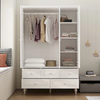 Armoire penderie blanche/marron foncé avec porte miroir, 3 portes, tringle à vêtements, 3 tiroirs et 4 étagères