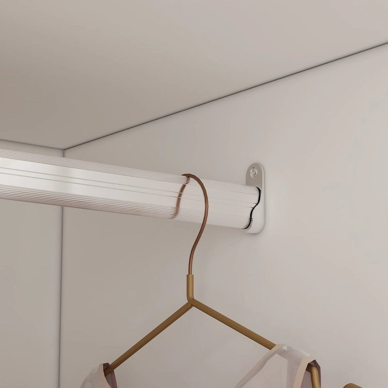 Armoire penderie blanche/marron foncé avec porte miroir, 3 portes, tringle à vêtements, 3 tiroirs et 4 étagères