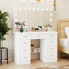 Coiffeuse avec miroir triptyque, blanche, éclairage LED réglable, 1 place