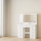 Coiffeuse avec miroir triptyque, blanche, éclairage LED réglable, 1 place