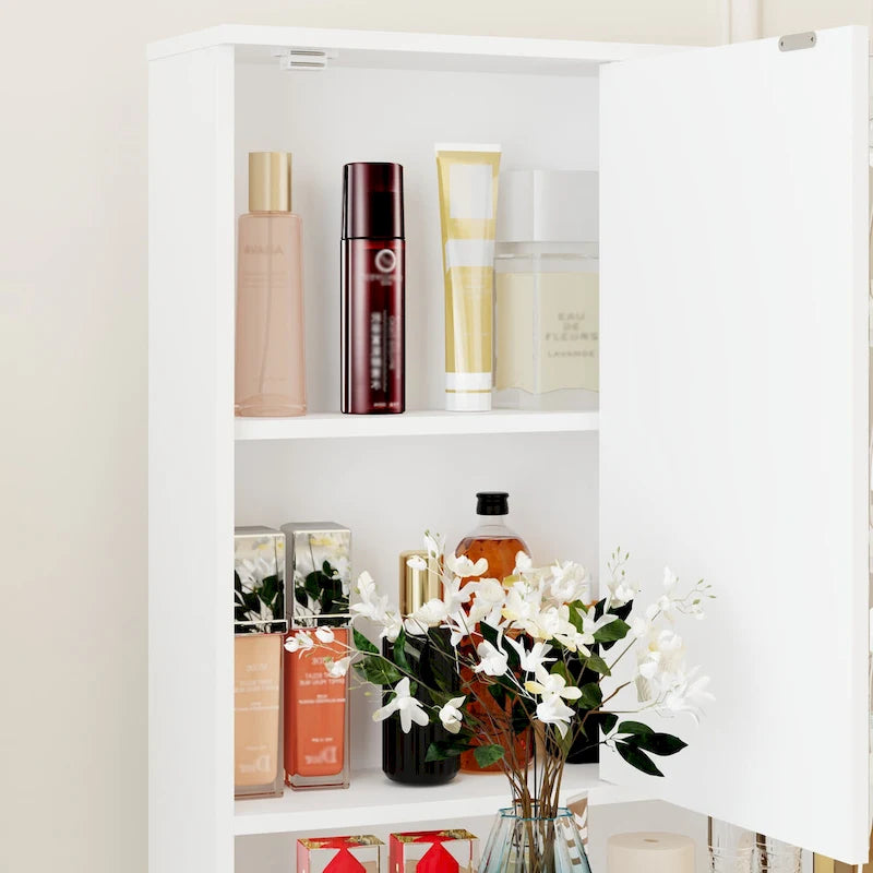 Coiffeuse avec miroir triptyque, blanche, éclairage LED réglable, 1 place