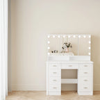 Coiffeuse avec miroir triptyque, blanche, éclairage LED réglable, 1 place
