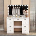 Coiffeuse avec miroir triptyque, blanche, éclairage LED réglable, 1 place